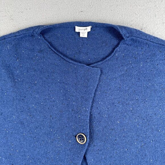 J.Jill Sweater Womens XS Blue Pure Jill 3/4 Sleeve One Button Wool Cardigan - Picture 3 of 12
